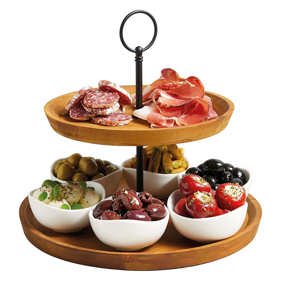 PATERA 2 PIĘTROWA NA CIASTO TORT OWOCE TACA BAMBUS Marka inna