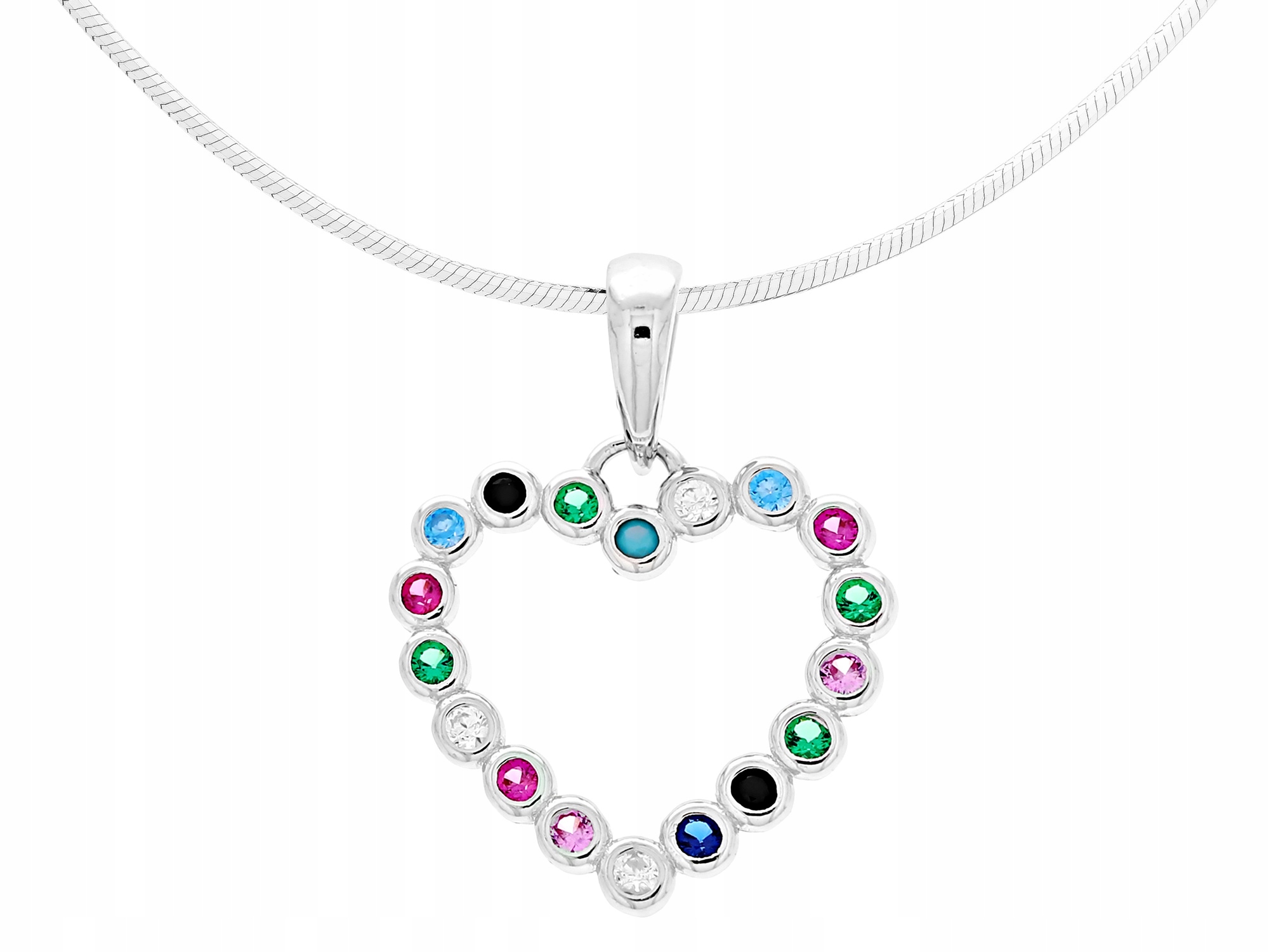 Dlouhý stříbrný barevný dámský náhrdelník Srdce s zirkony Srdíčko 50 cm