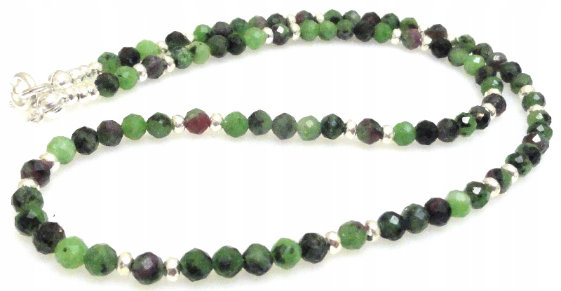 Zoisyt náhrdelník s fazetovanými kuličkami 4 mm a stříbrným hematitem stříbro 925