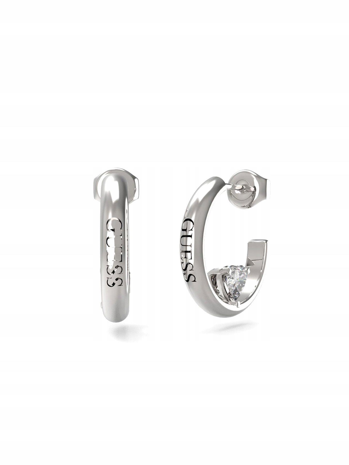 Guess M'Ama Non M'Ama stříbrné náušnice kolečka s krystaly srdce JUBE04659