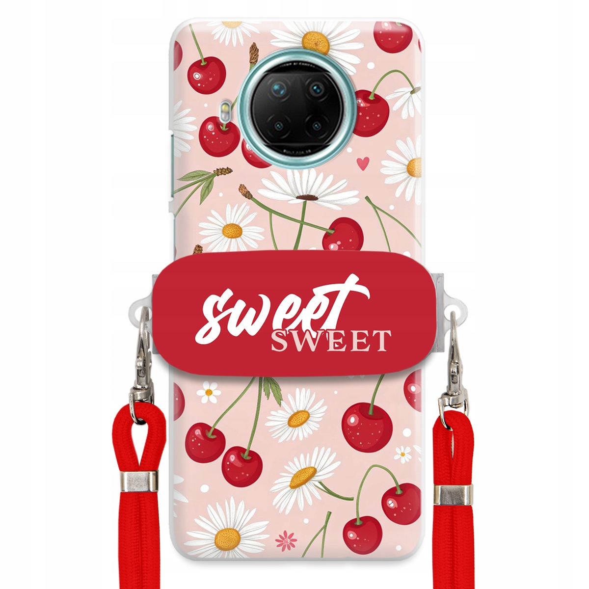 Pouzdro pro Xiaomi Redmi Note 9 5G Červené vodítko držák Sweet Višňový Květ