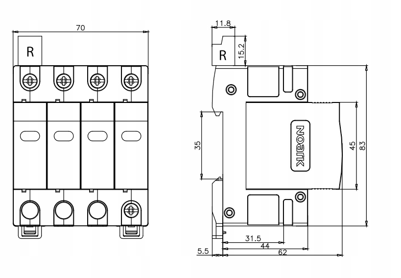 NOARK Ogranicznik przepięć typI+II Ex9UE1+2 4P 275 Marka Noark