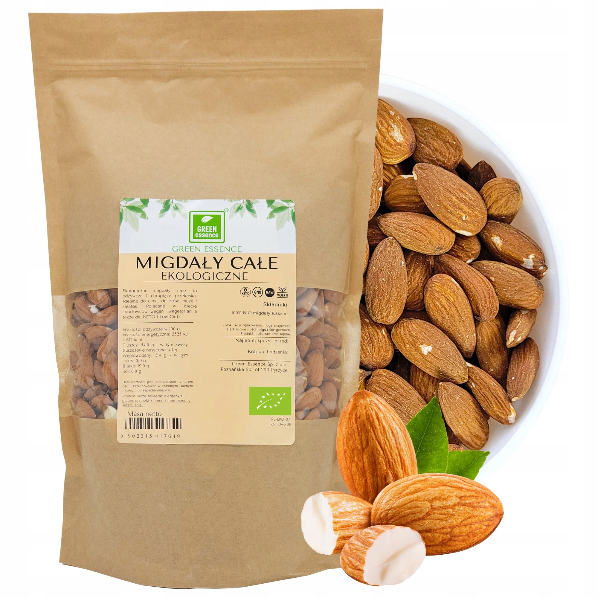 Levně Mandle celé ekologické Keto Bio 1kg přírodní velké Mandle XXL křupavé