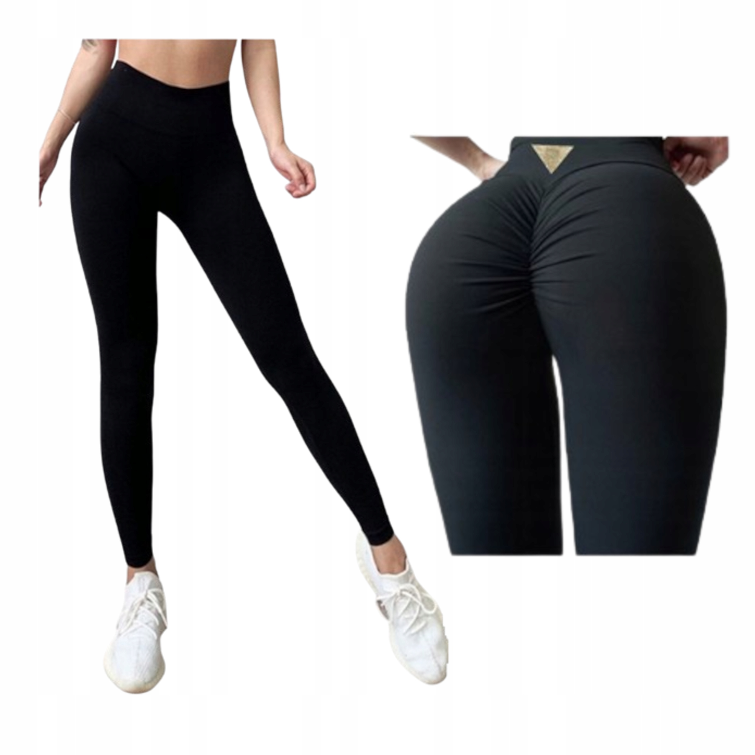 Legginsy DAMSKIE czarne PUSH UP wysoki stan MARSZCZONE Z TYŁU Marka inna