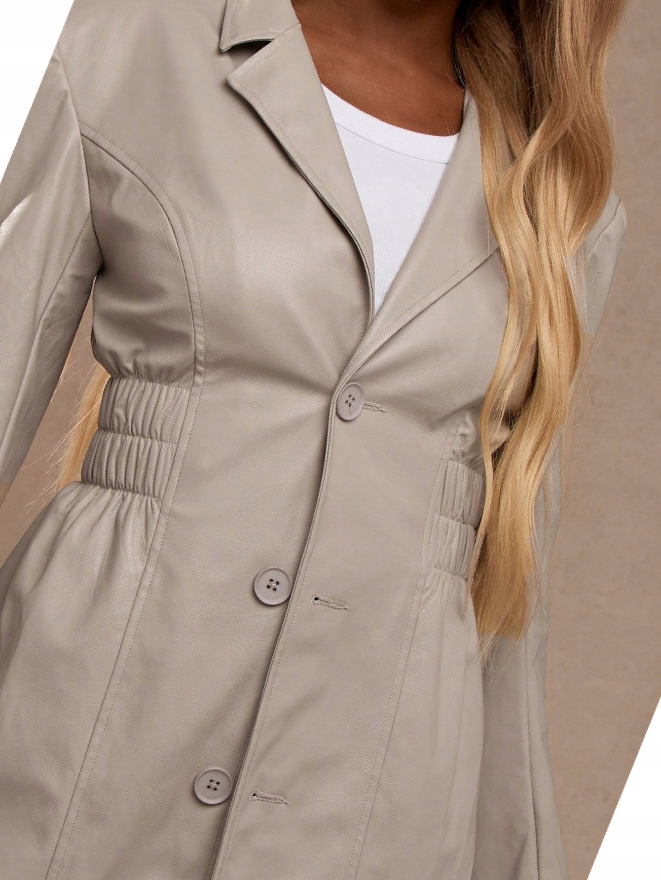 Kabát Missguided s elastickým pasem, béžový, imitace kůže, L40, kožený