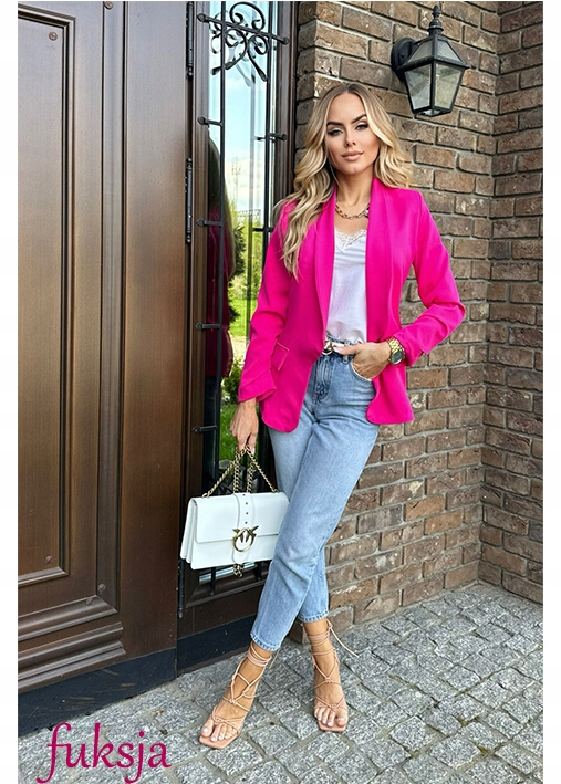 MARYNARKA damska ŻAKIET drapowane rękawy stylowy Rozmiar XXL