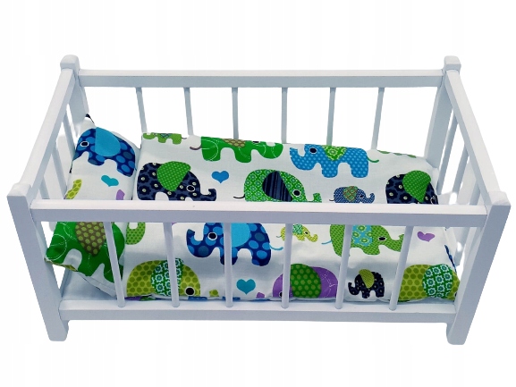 BIAŁE DREWNIANE ŁÓŻECZKO DLA LALEK + POŚCIEL 3 elementy