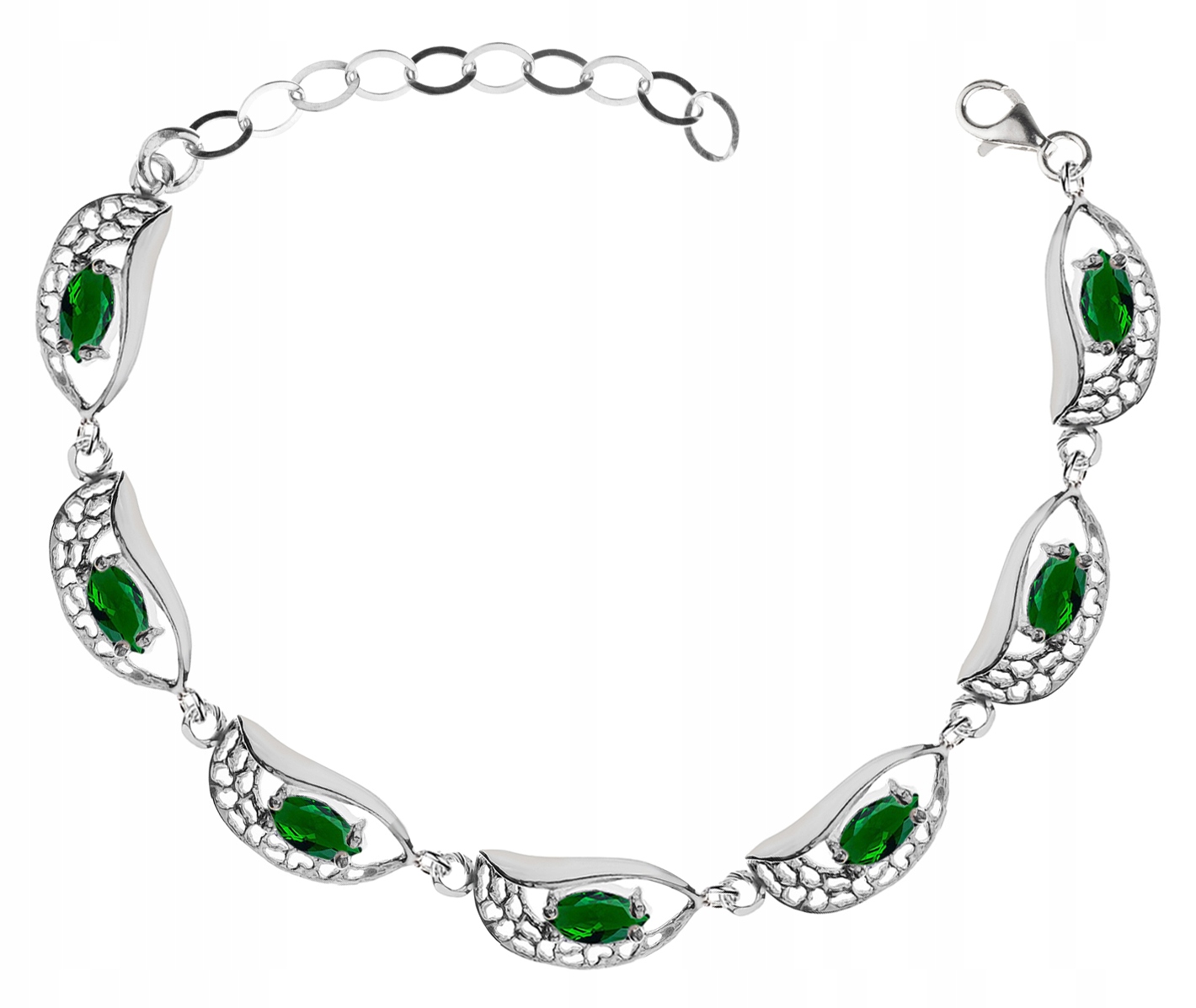 

Srebrna Ażurowa Bransoletka Z Zielonymi Cyrkoniami