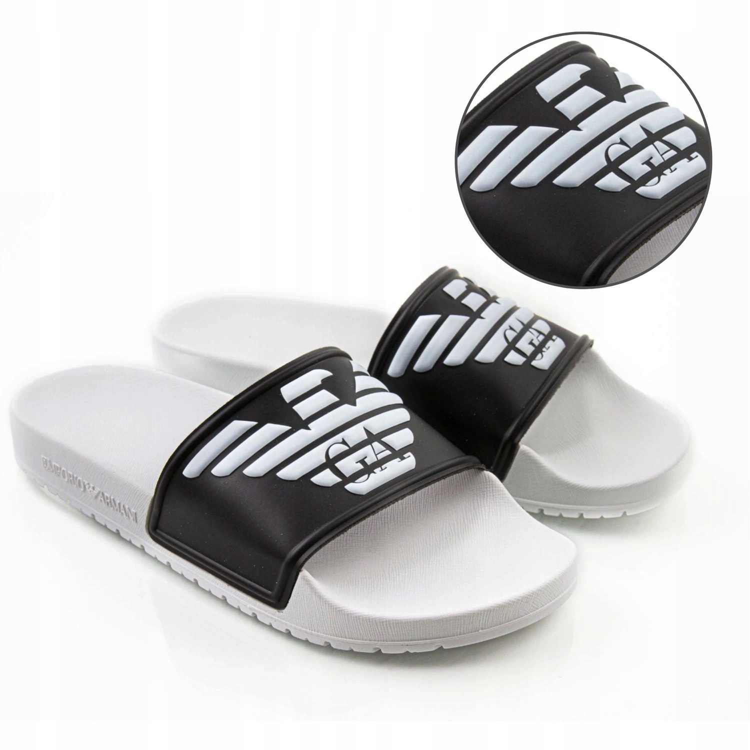 Klapki męskie Emporio Armani biało-czarne wsuwane logo wsuwane r 45