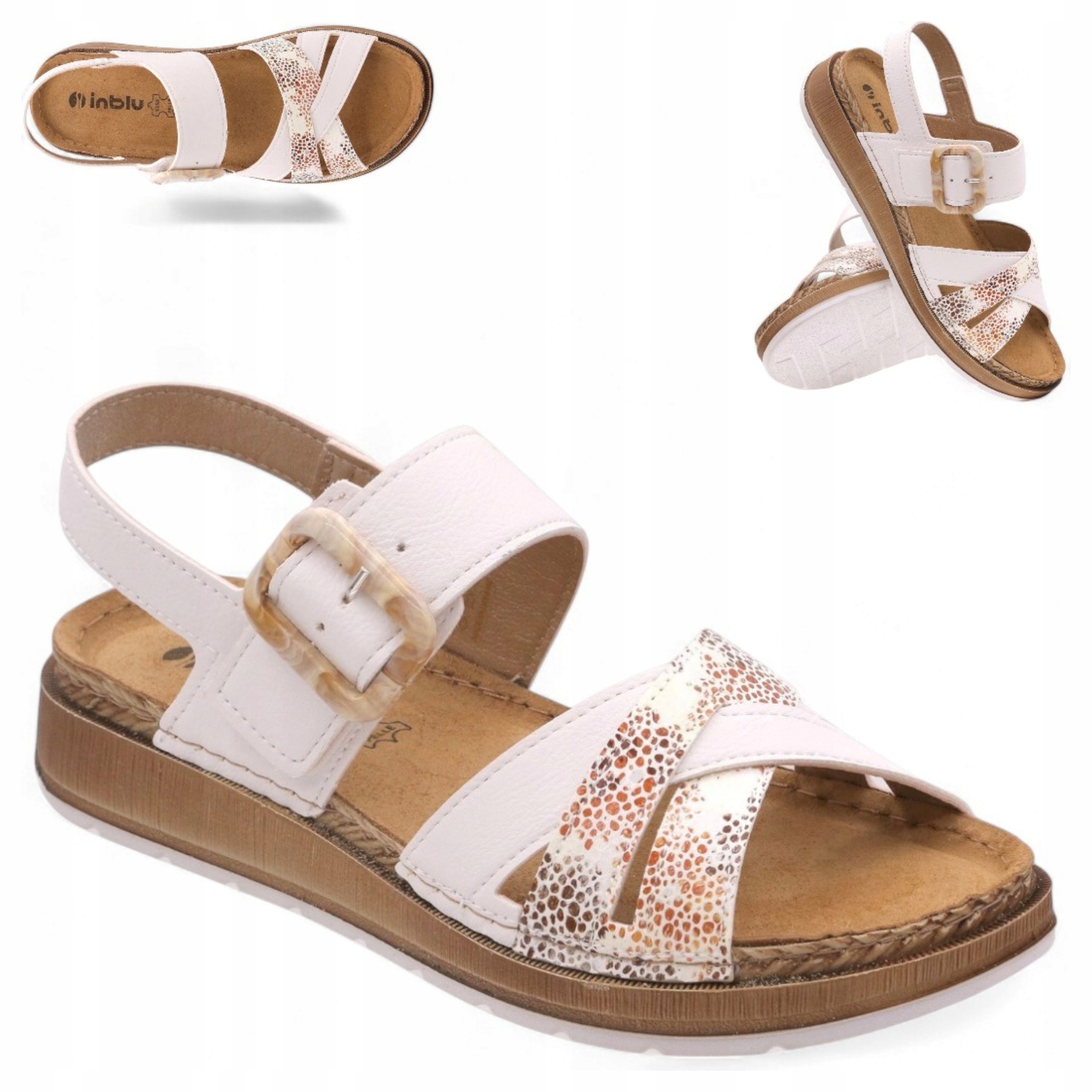 Sandały damskie Skórzana Wkładka 38 Inblu regulowane na rzep Białe Lekkie