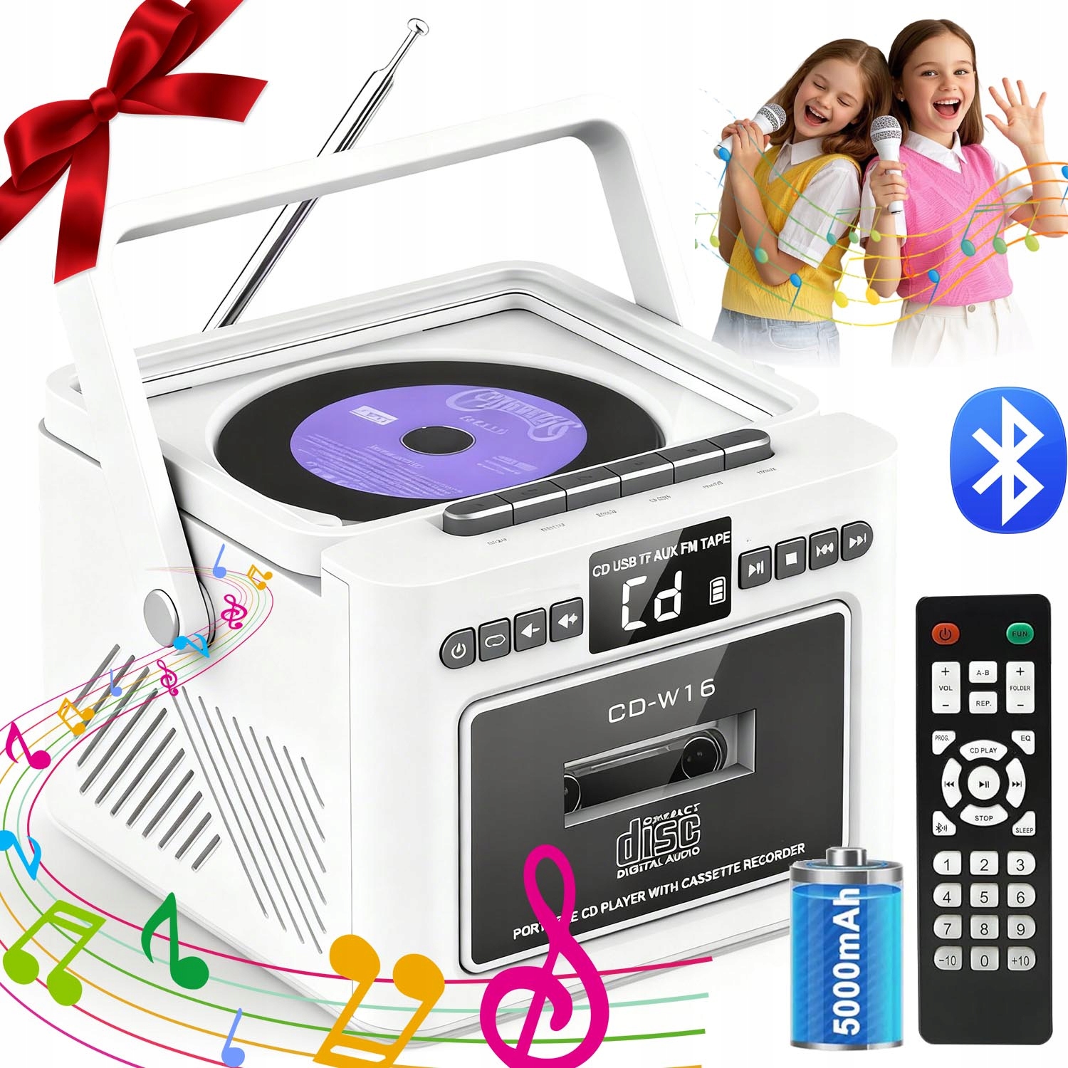 Výkonný Bluetooth Reproduktor Přenosný Boombox Rádio Fm Přehrávač CD S Reproduktorem