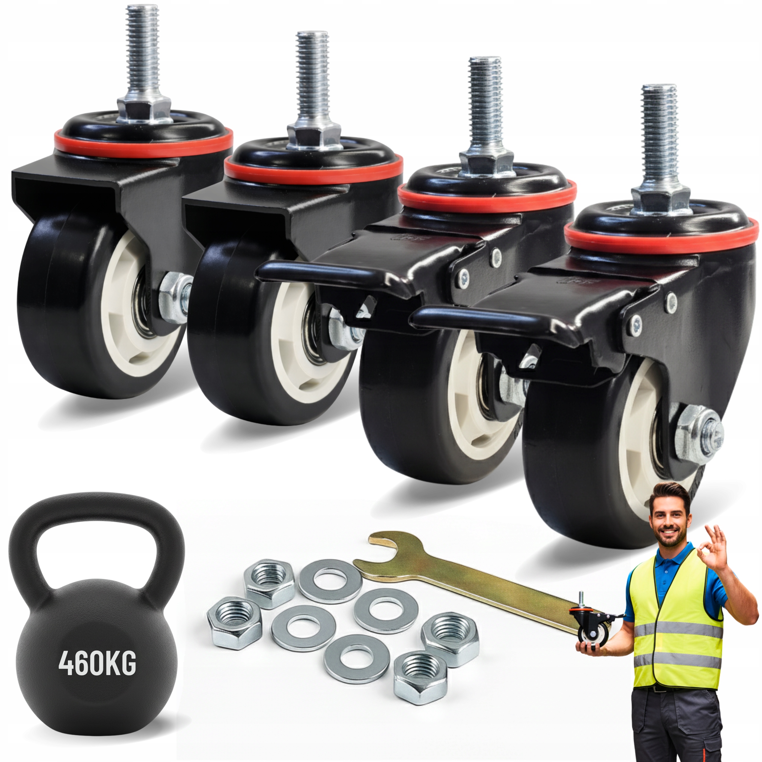 Otočná Kolečka 75 mm S Brzdou Set 4ks do 460 kg Třmen Závit M12x30 mm