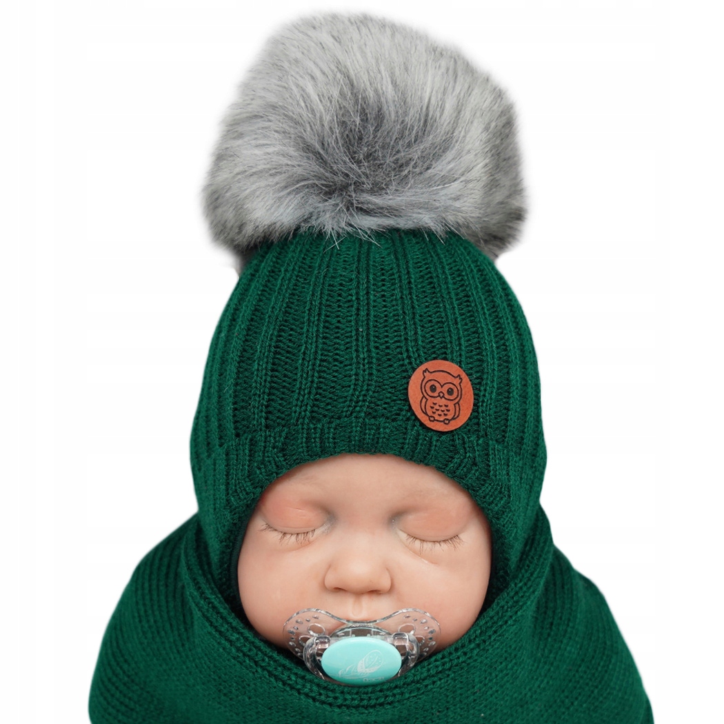 Komplet zimowy SÓWKA butelkowy czapka+komin 48