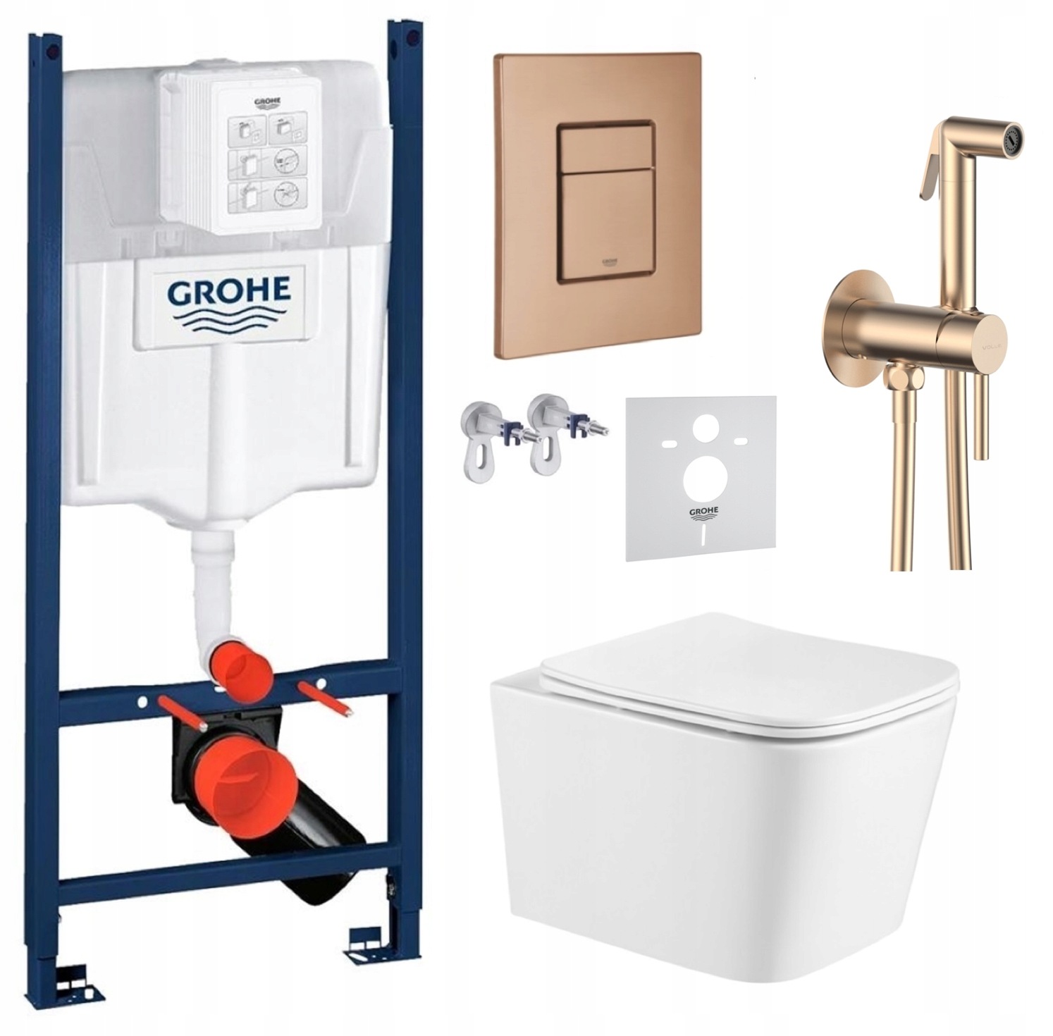 Sada Wc roštu Grohe Rapid s miskou Alba tlačidlom meď batéria meď