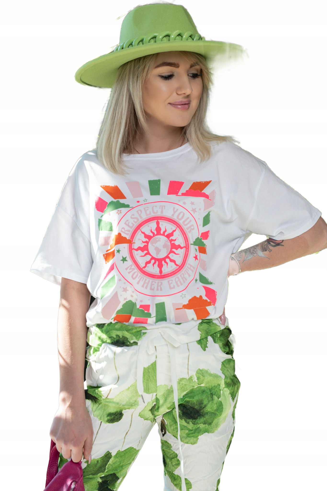 BLUZKA OVERSIZE UNI Print róż