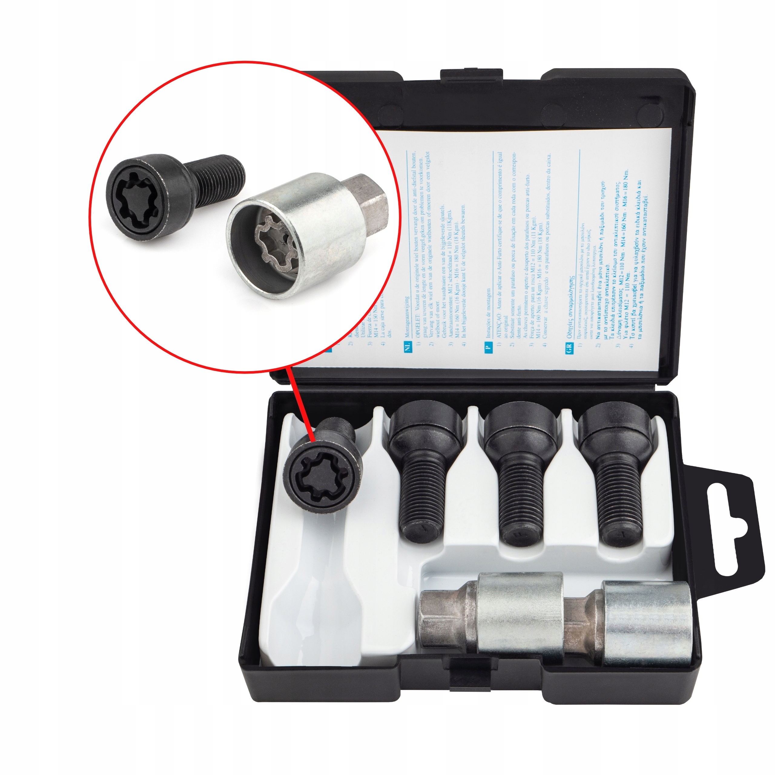 Černé bezpečnostní šrouby M14x1.5x28mm pro Mercedes-Benz