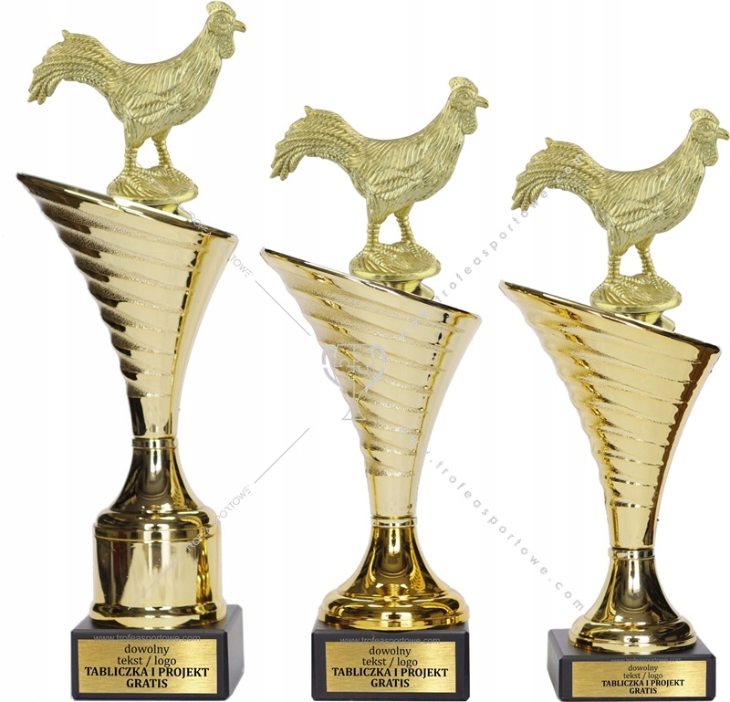 Piękny złoty puchar z figurką Kogut Drób 25 cm + GRAWER Materiał tworzywo sztuczne