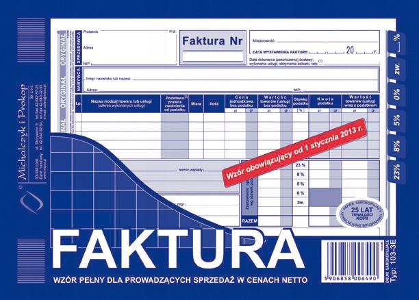 

Druk Faktura Wzór Pełny format A5 typ 103-3E