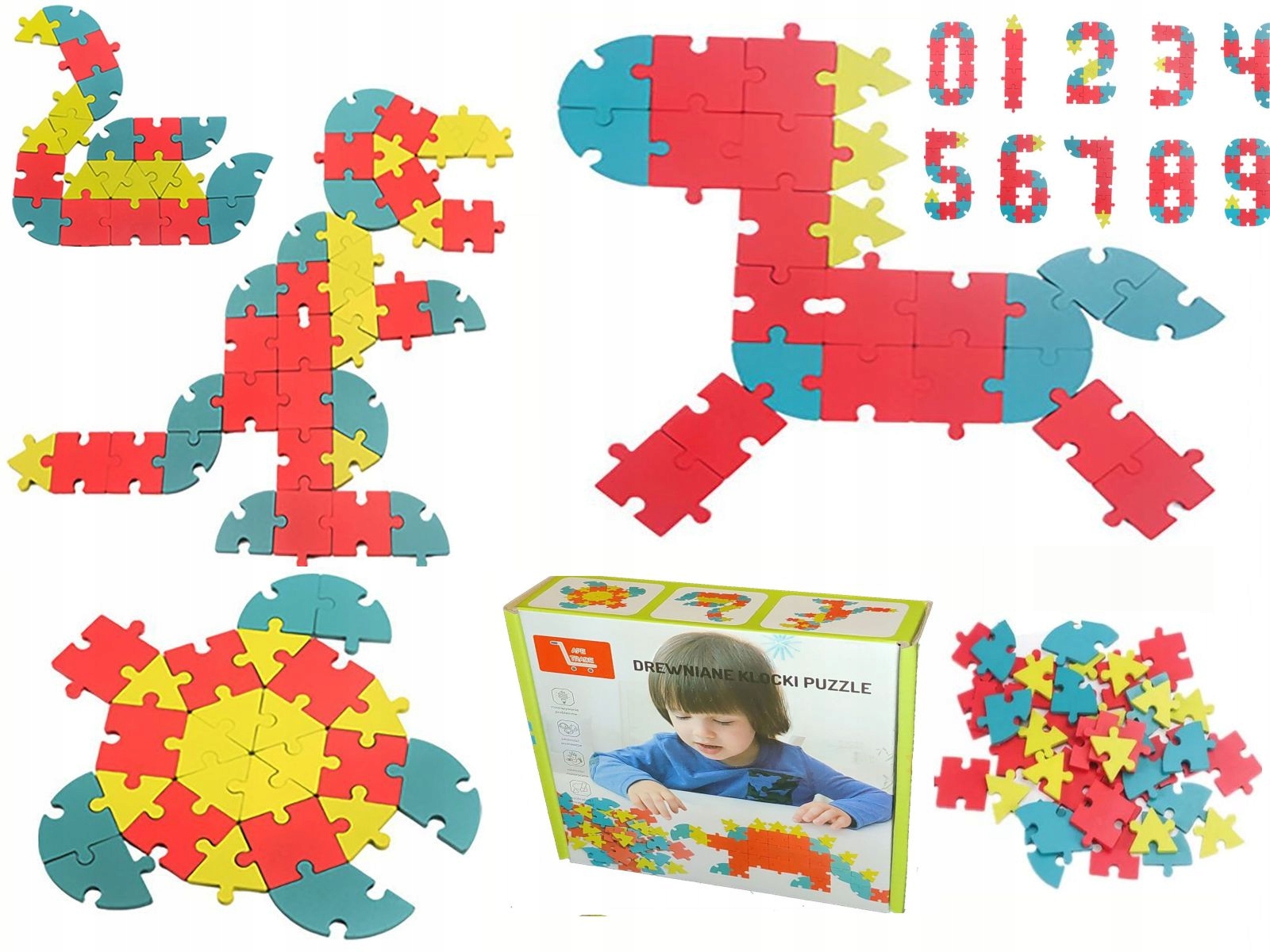 

Drewniane Puzzle Klocki Układanka Montessori
