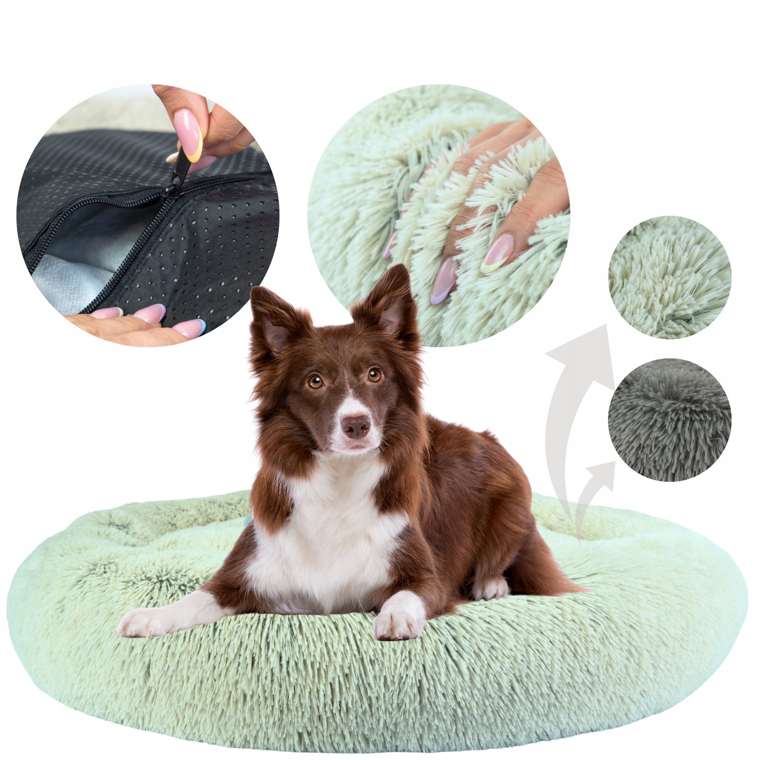 Pelíšek pro psa Plyšová postel Shaggy Béžové velké kolo Premium 90 cm vel. XL