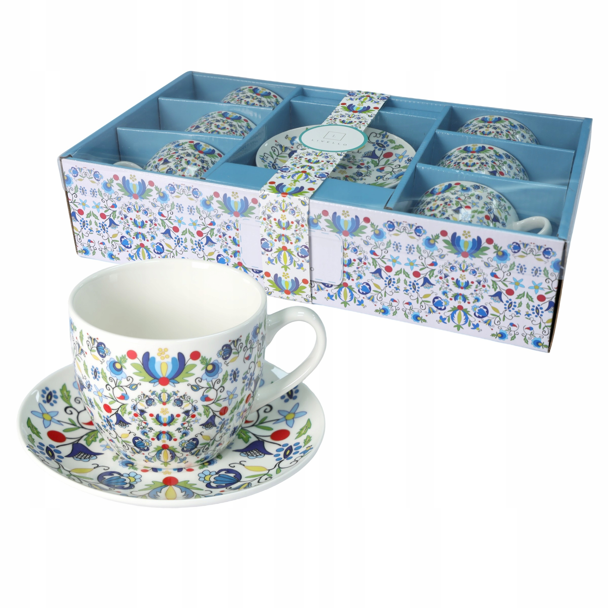 Livello Kávový servis 6 x šálek 250 ml s podšálkem 14 cm folk kašubský