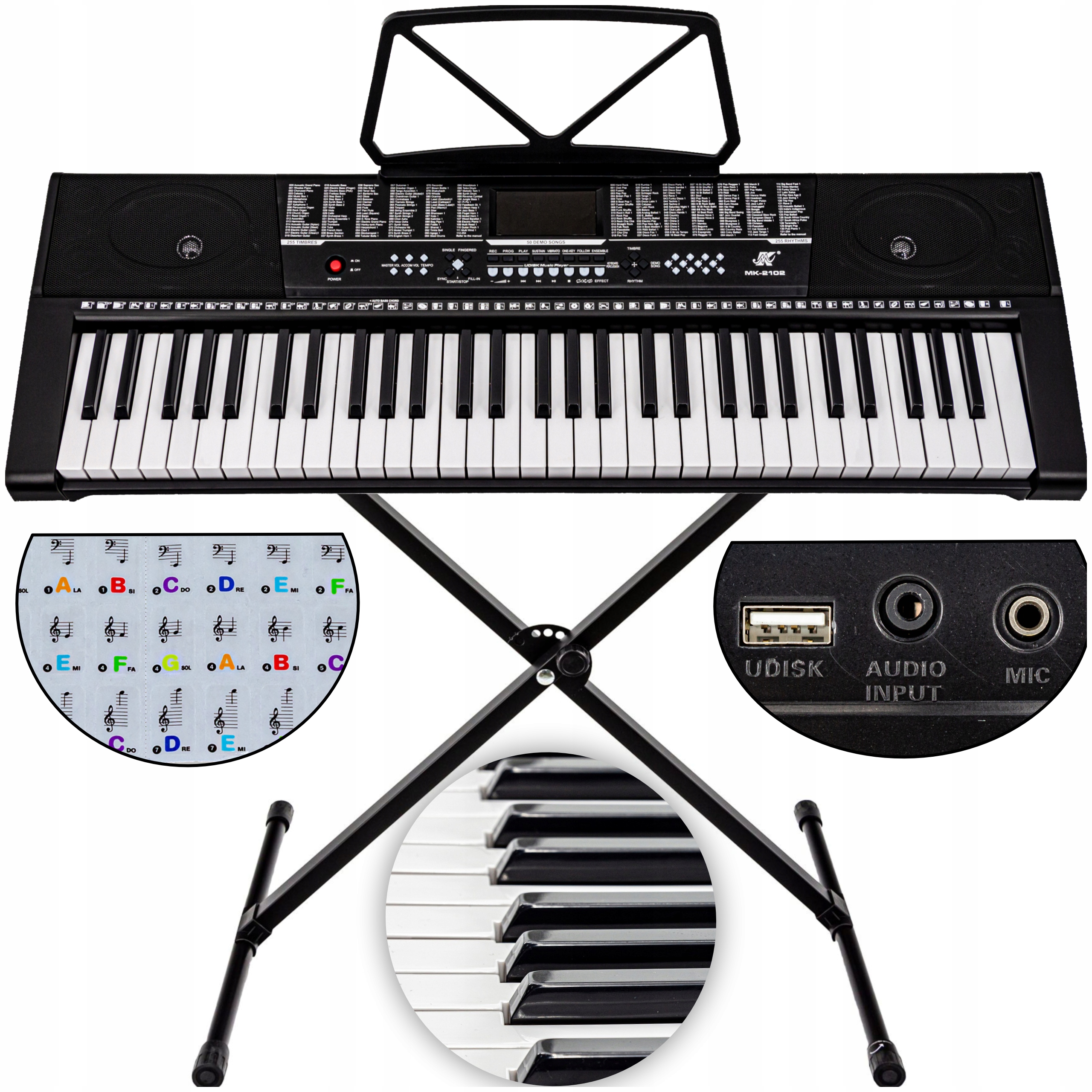 Zestaw Keyboard Statyw pod Pianino do nauki Naklejki na Klawisze