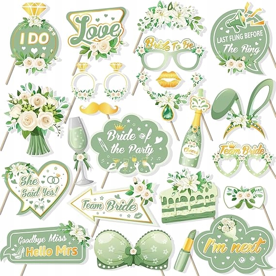 REKWIZYTY FOTO WIECZÓR PANIEŃSKI RAMKA SELFIE NADMUCHIWANA ZŁOTO ZIELEŃ