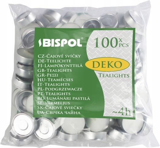 

Świece podgrzewacze tealight Bispol Deko 100szt 4h