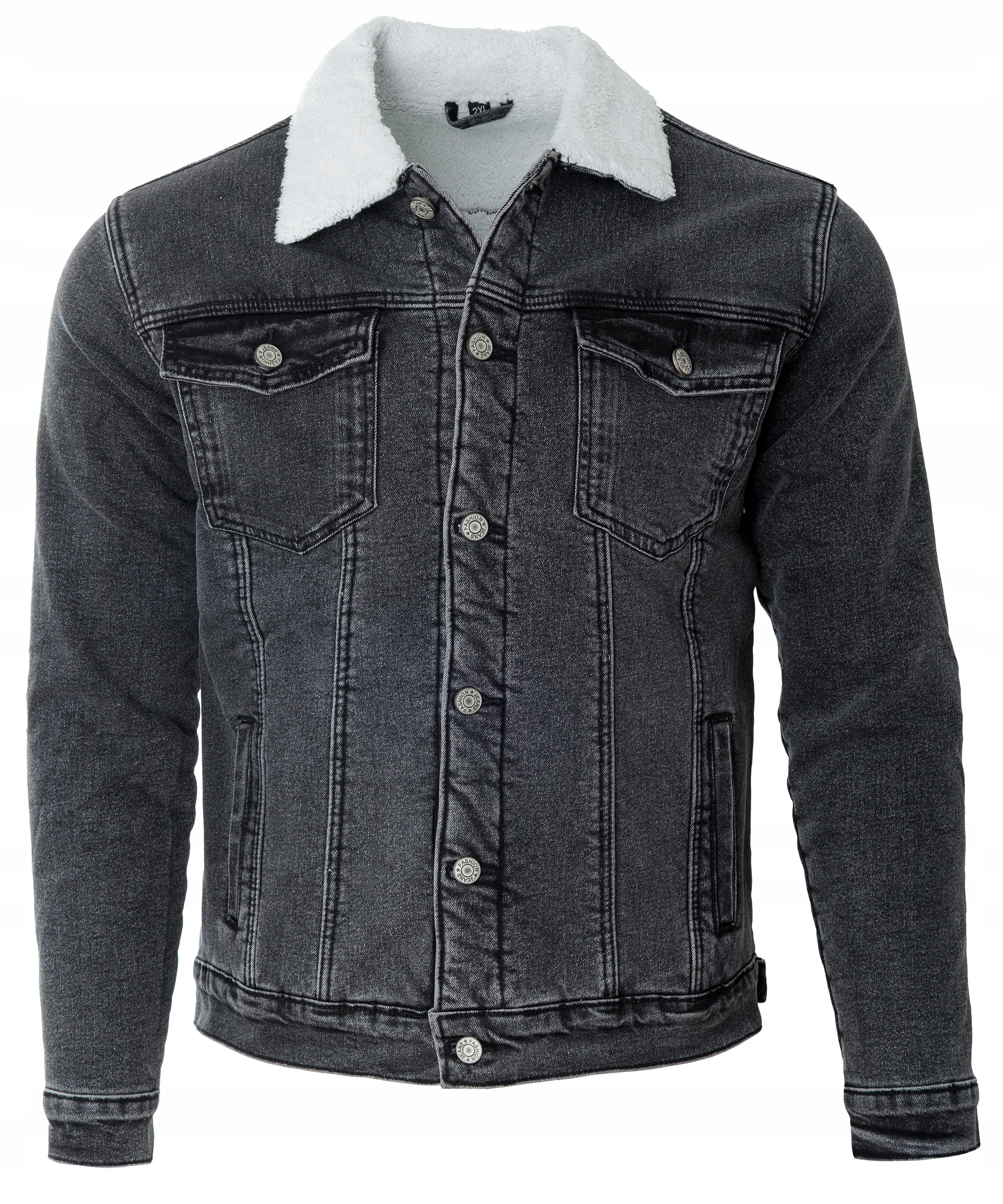 Katana Pánská Šedá Černá Džínová Bunda Zateplená Kožešinou Bavlna 4XL