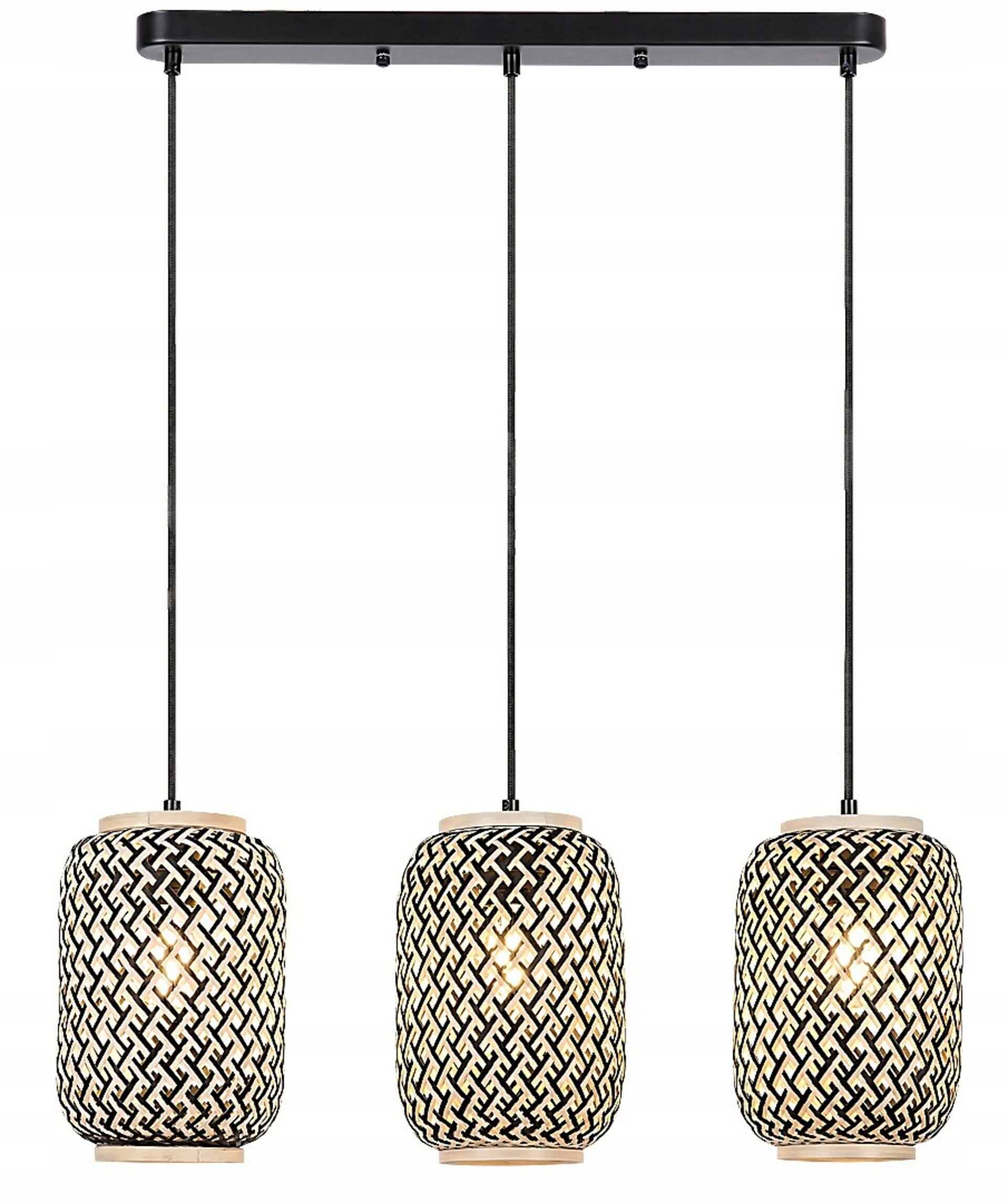 Závěsné svítidlo Rabalux Adalla 3xE27 černý kov a ratan, délka 170 cm