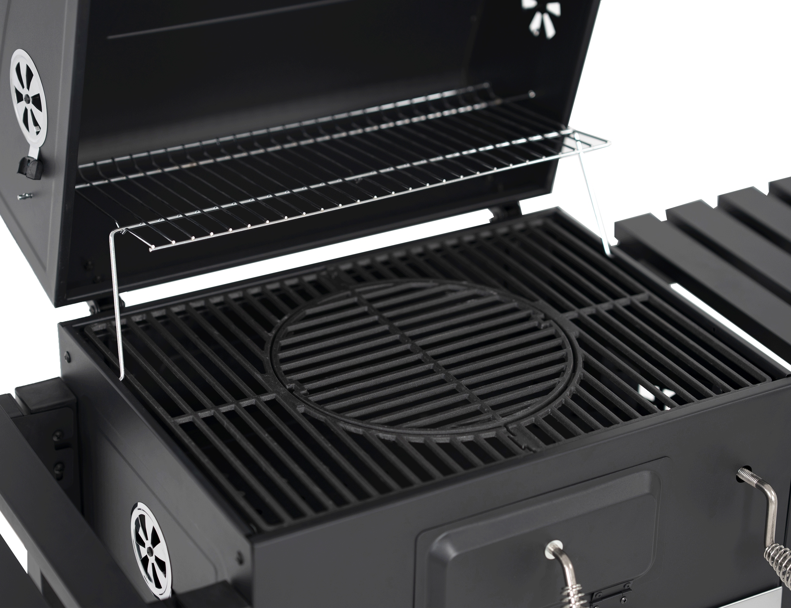 GRILL WĘGLOWY OGRODOWY RUSZT ŻELIWNY POPIELNIK + MATA PRIMAVEO MAJESTAT XXL Szerokość rusztu 42 cm