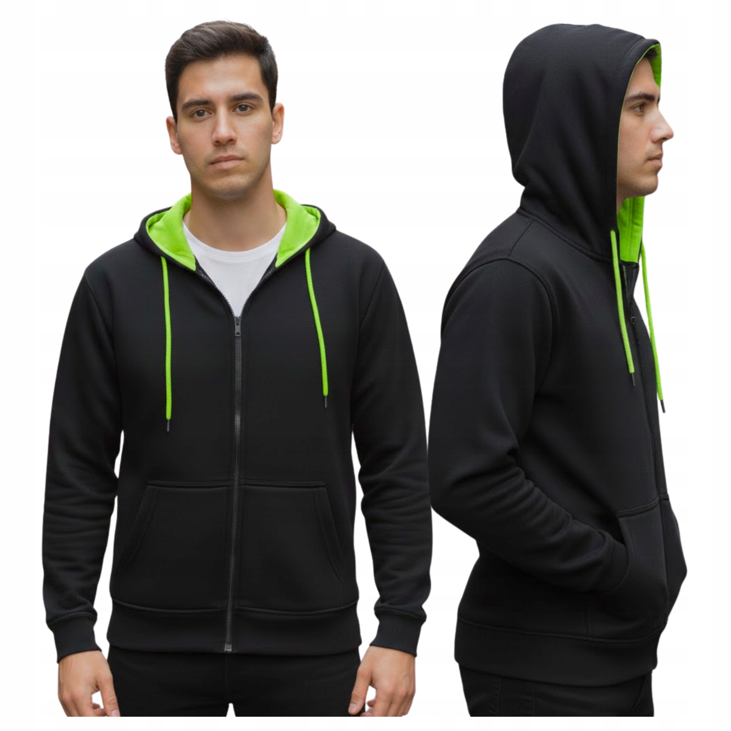 Bluza Męska Polarowa Rozpinana z Kapturem Zamek Bawełna Ocieplana Cxs L