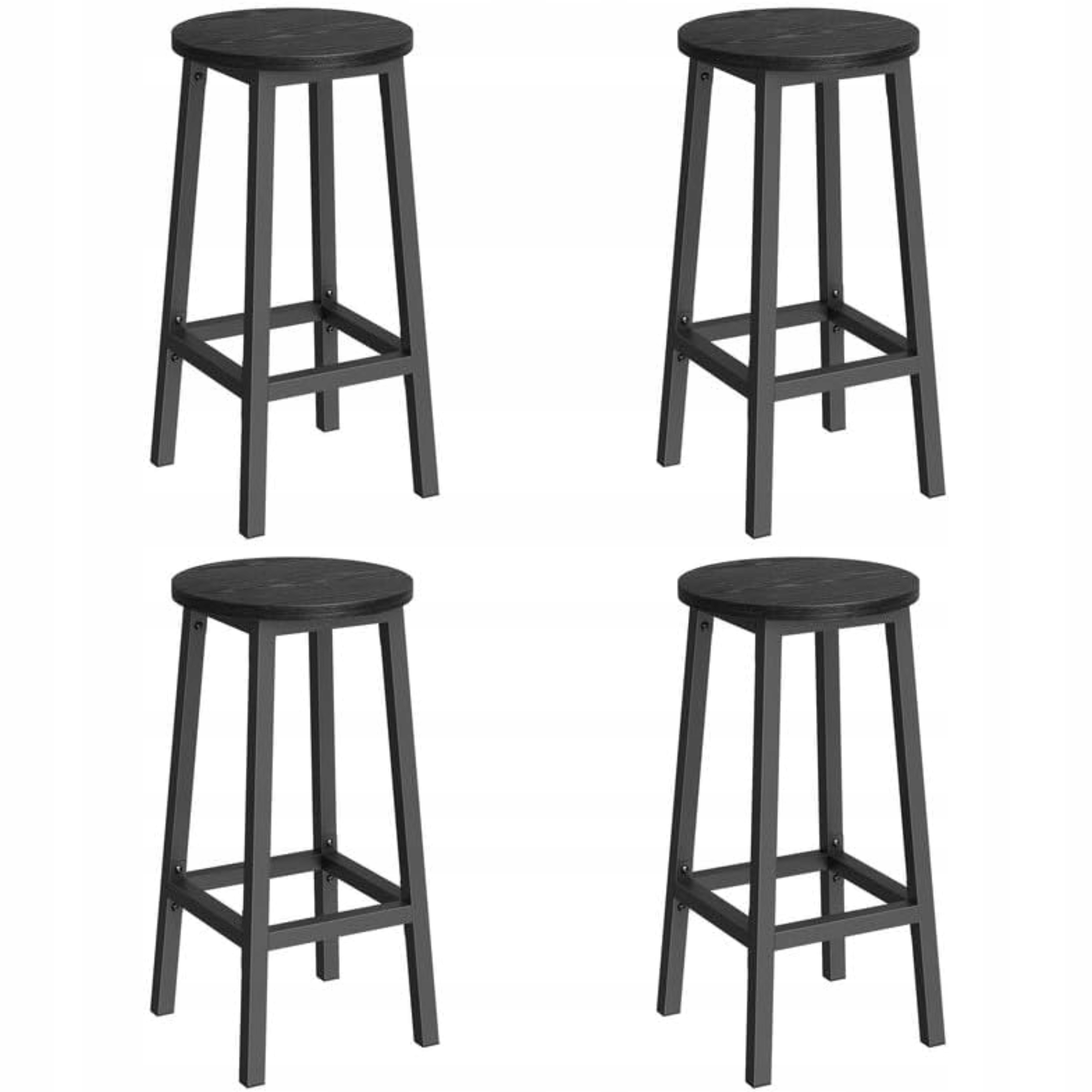 Sada 4 barových židlí černé vysoké sedačky do kuchyně Barová Židle