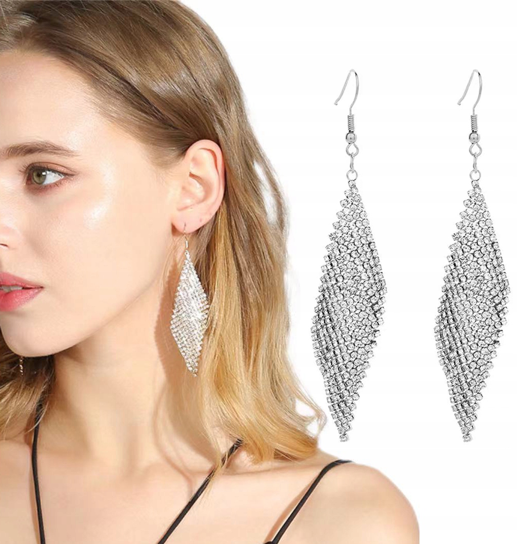 

Srebrny Kolczyki Długie Nitki Kryształ Wiszące