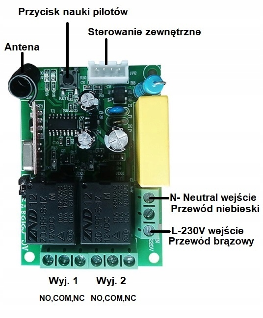 Sterownik 2 piloty 2 kanały 2x10A zasilanie 230V zdalne sterowanie MT-C212 Kod producenta MT-STER – C212