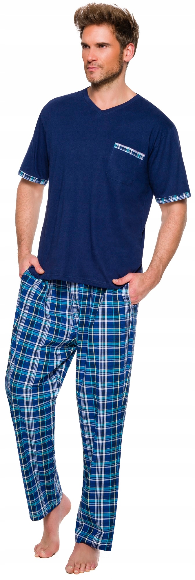 R5 BAWEŁNIANA PIŻAMA MĘSKA - SPODNIE W KRATKĘ XL Rozmiar XL