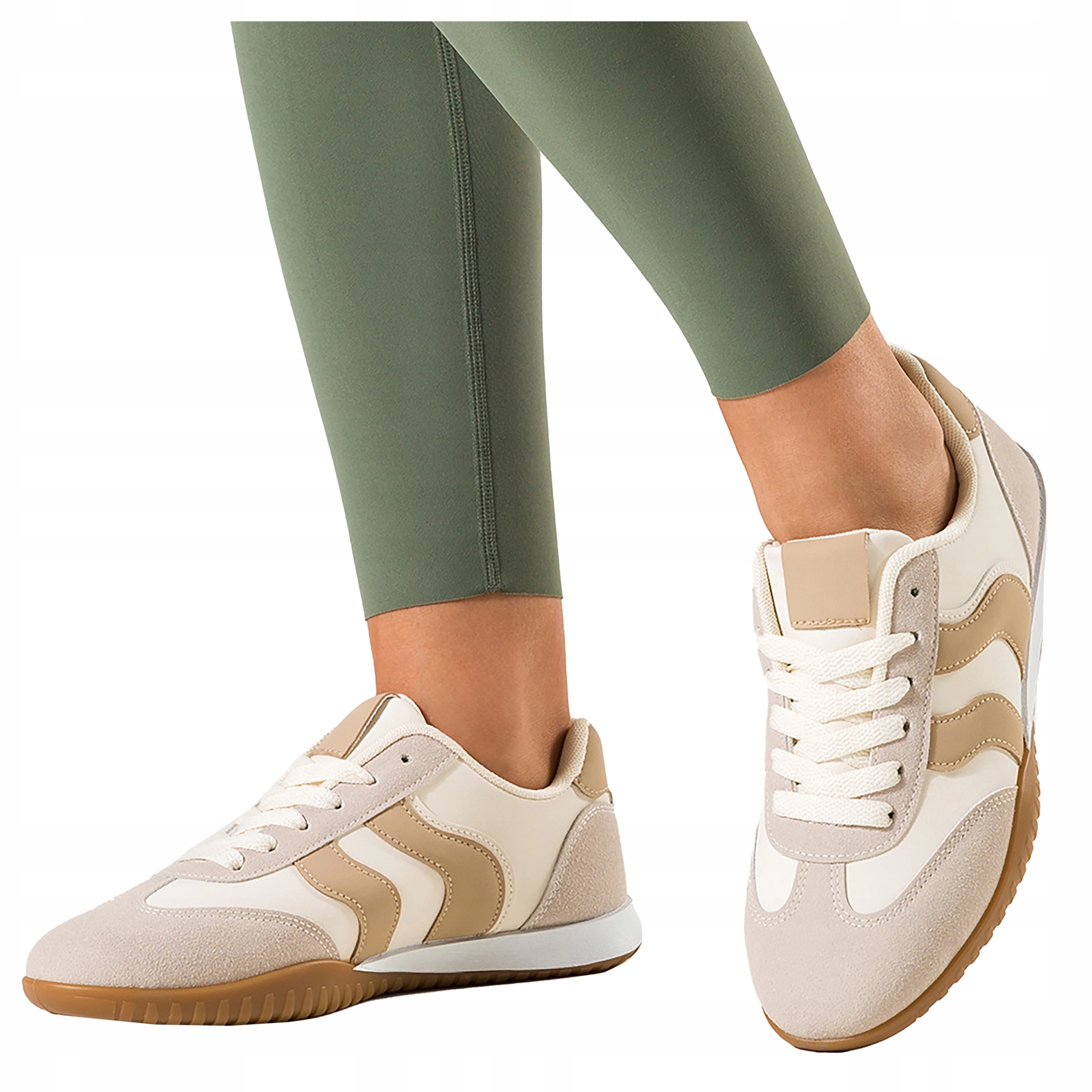 Béžové dámské tenisky s elastickou podešví a sportovním šněrováním, velikost 36