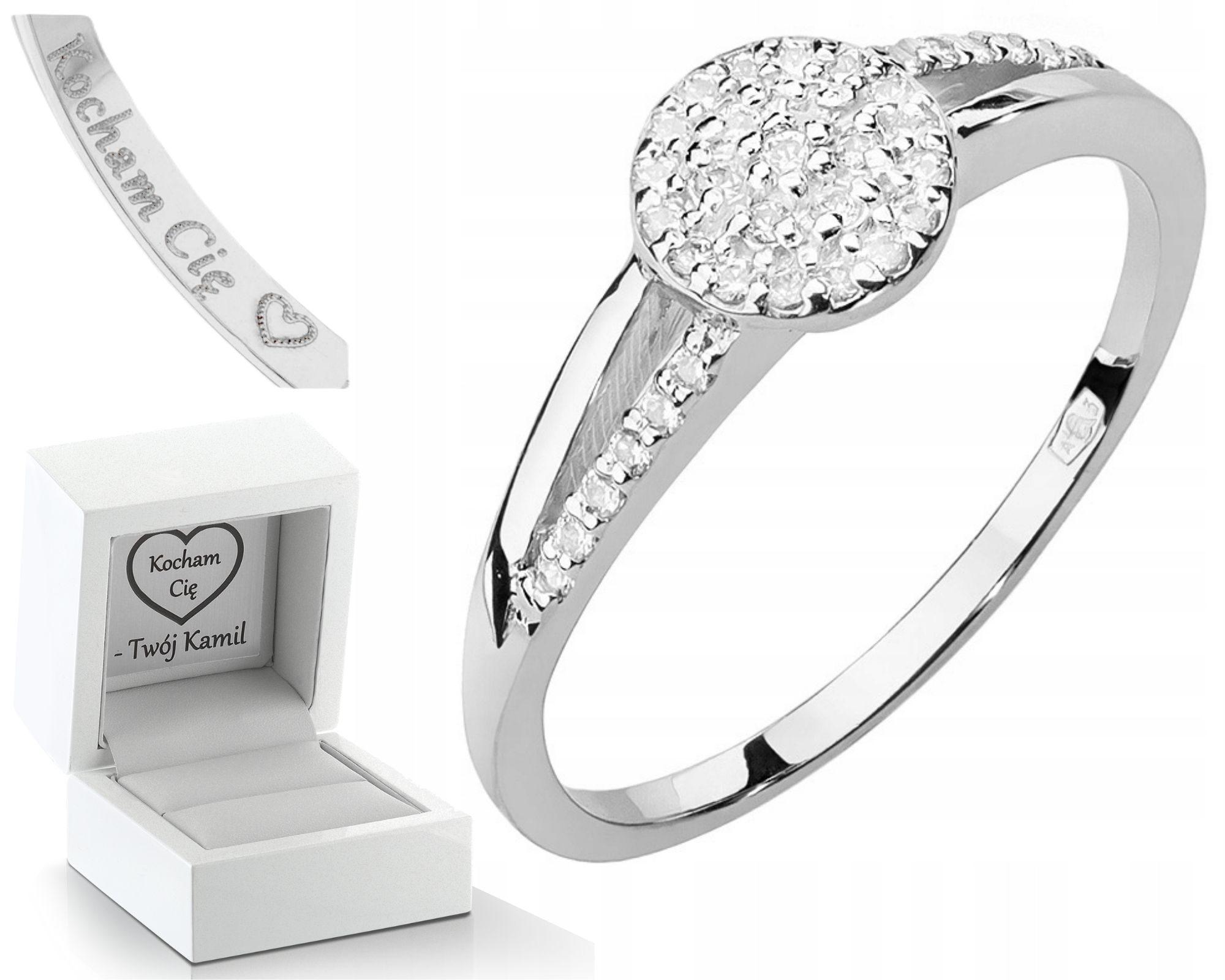 Bílý Zlatý Prstýnek S Brilianty Gravírování 585 Zásnubní Pro Ženu