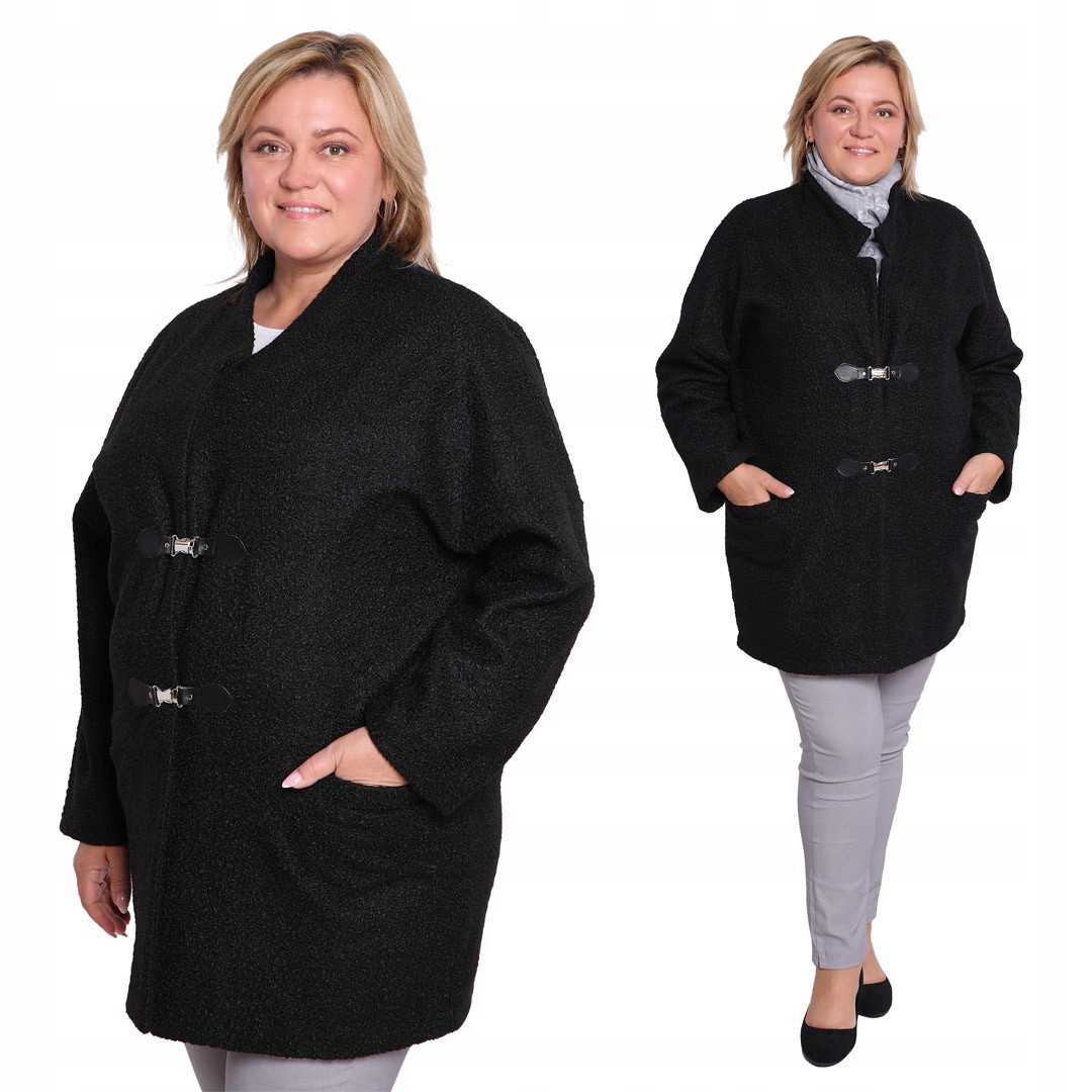 Černý kabát s přezkami velikost 44