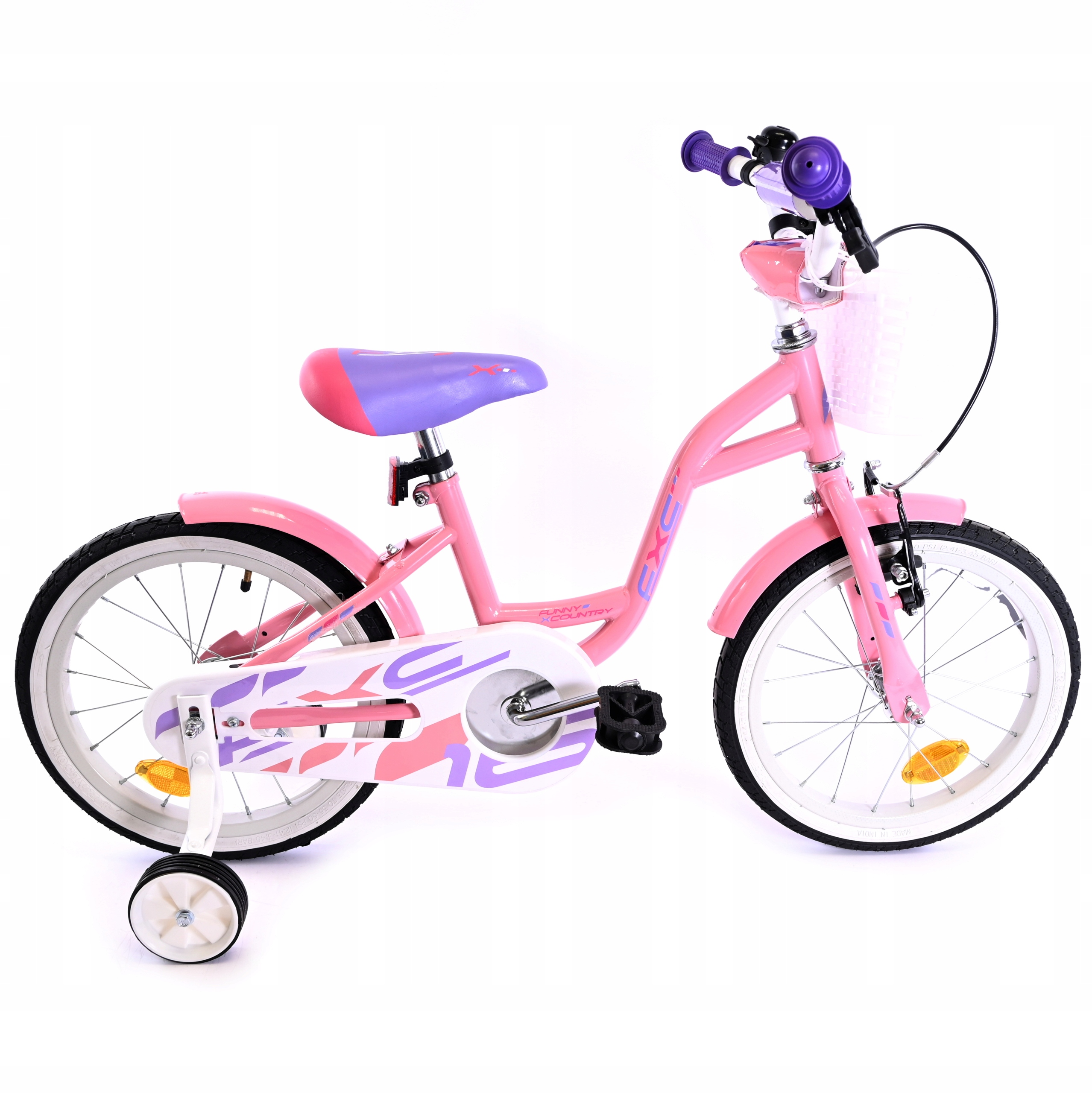 Różowy Rower Dla Dziewczynki 16 Cali Lekka Rama Z Koszykiem Kółka Boczne