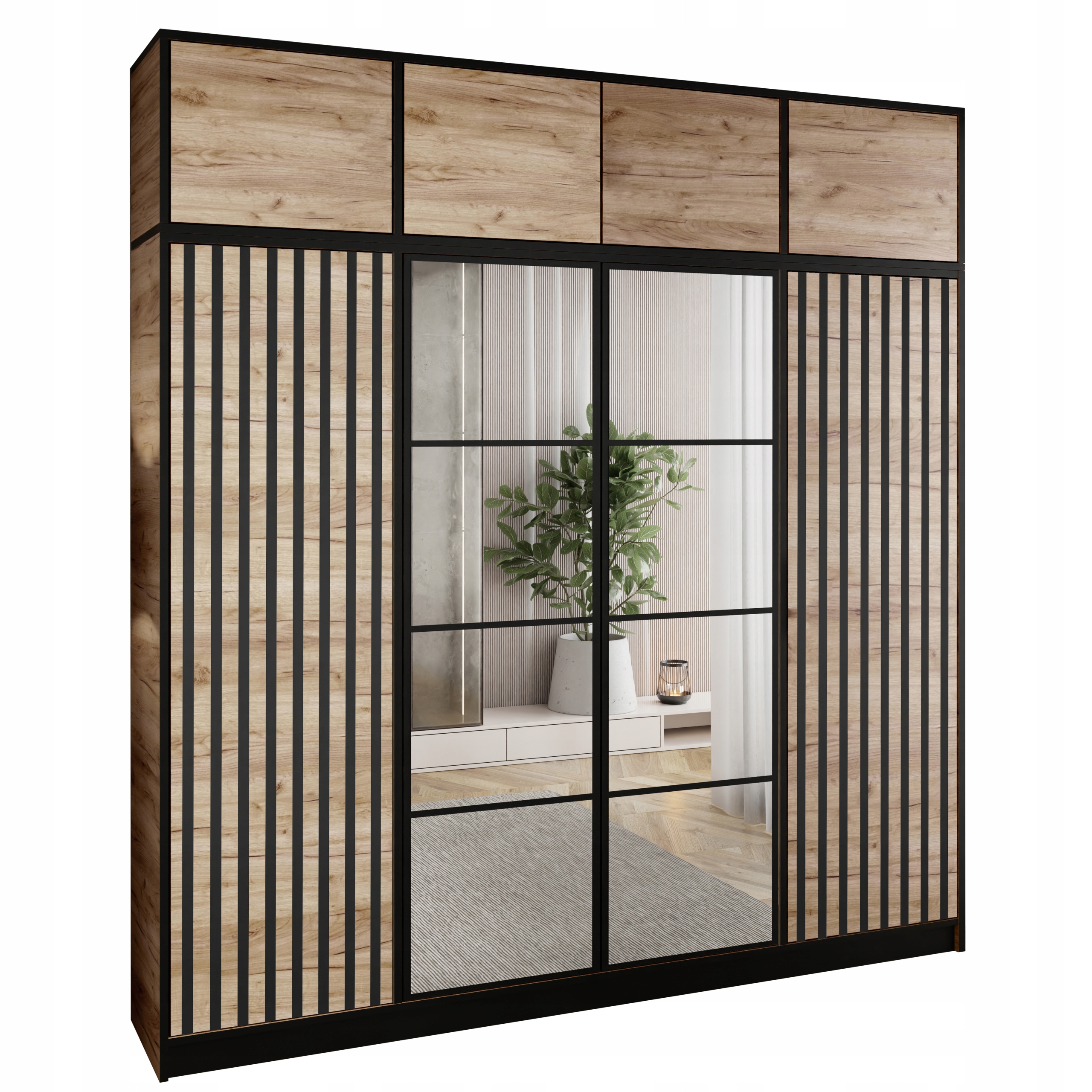 Skříň skříň se zrcadlem Vzor 3 Costa 4D Dub Craft Zlatý s nástavcem