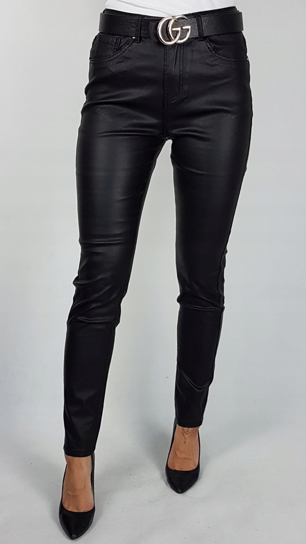 GOODIES SPODNIE WOSKOWANE Z WYSOKIM STANEM ROZ 48 Długość nogawki długa