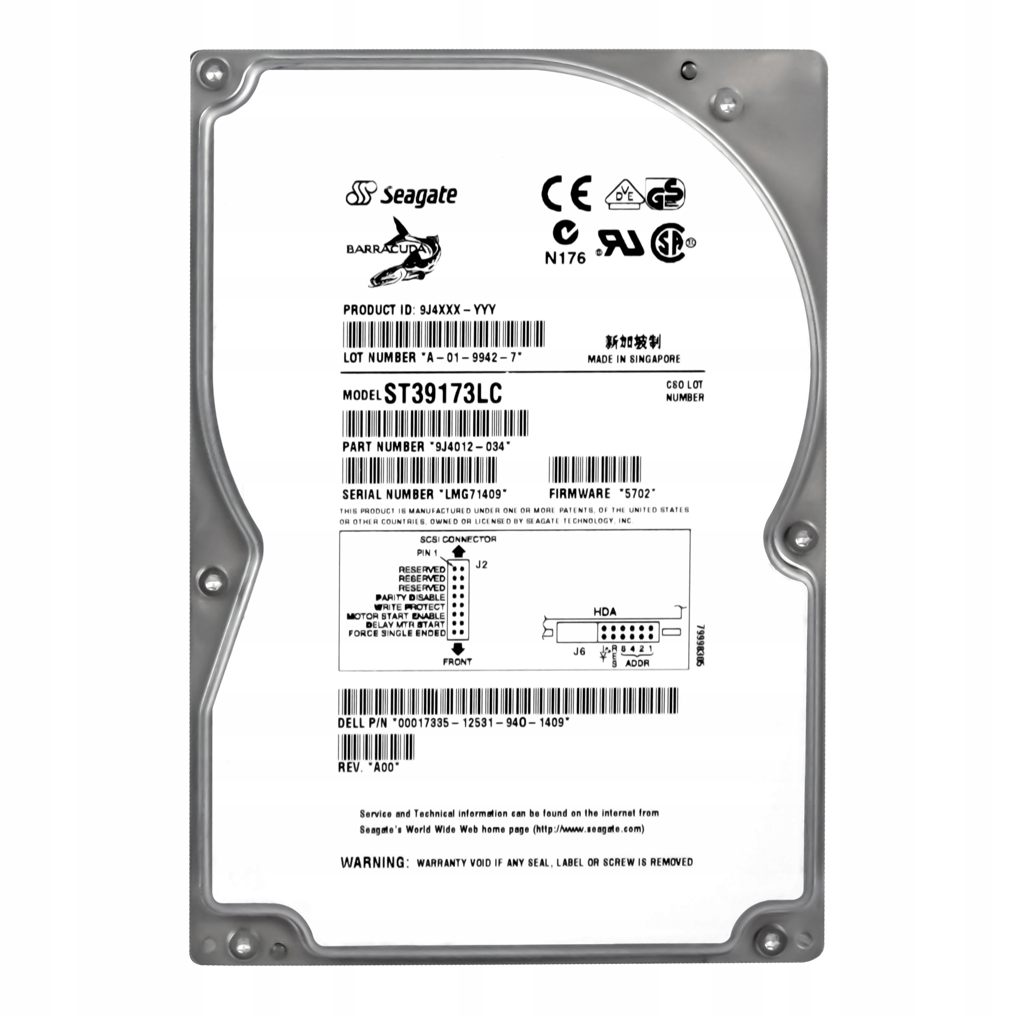 Dell 00017335 9,1 Gb 7,2K Scsi Ultra2 3,5 ST39173LC