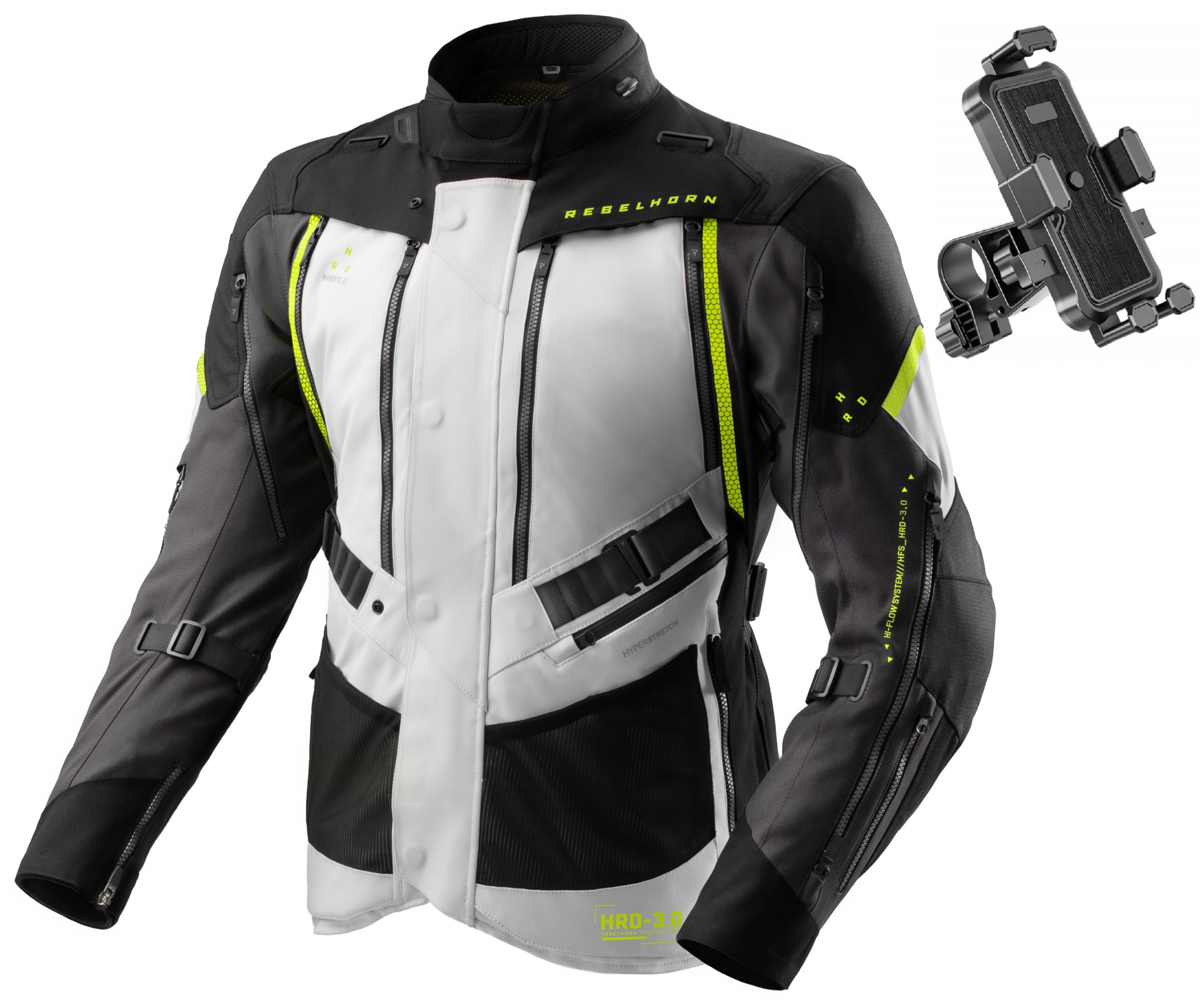 Motocyklová bunda Rebelhorn Hardy 3.0 čierna/light grey XL s držiakom zdarma