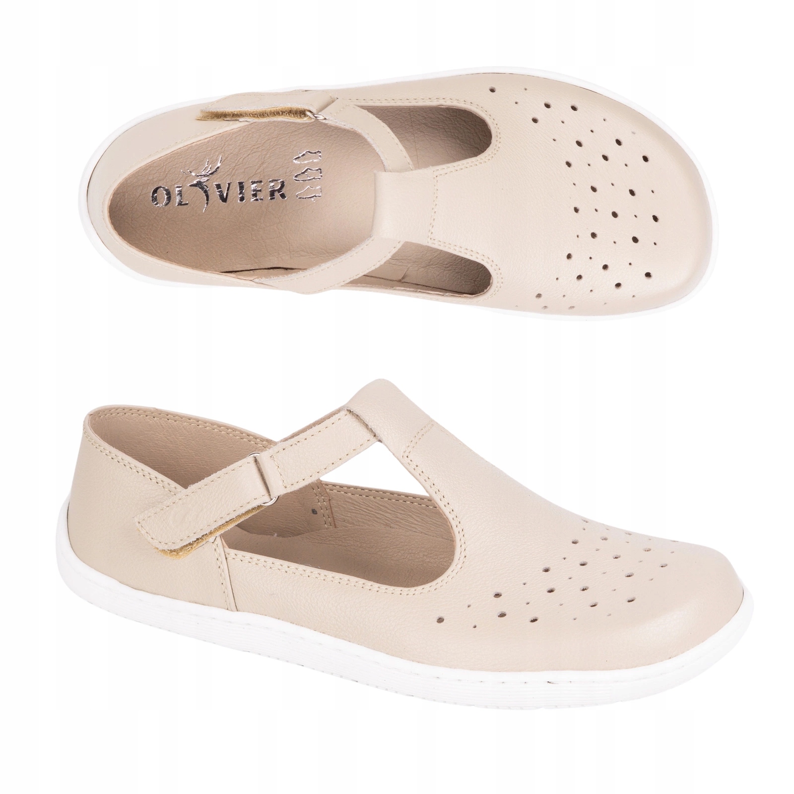 Dámské barefootové sandály z přírodní kůže 1283, béžová perforace, velikost 38