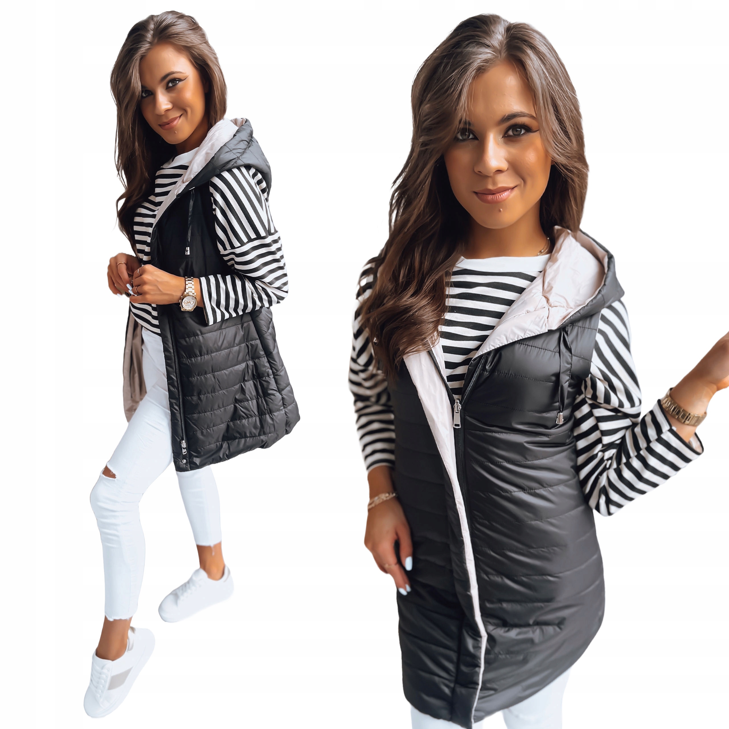 KAMIZELKA DAMSKA BEZRĘKAWNIK Z KAPTUREM roz. S