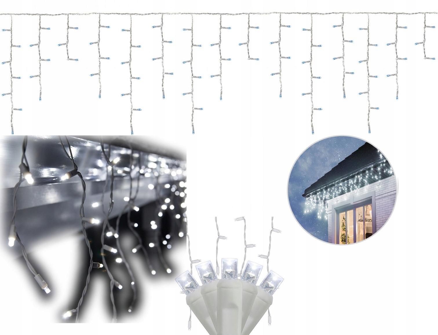 

Kurtyna Świetlna Sople 100 Led Lampki Zimne białe