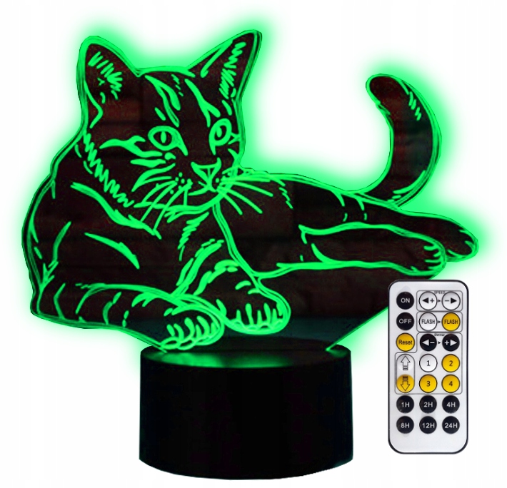 

Kot Lampka Nocna 3D Led Prezent + Pilot