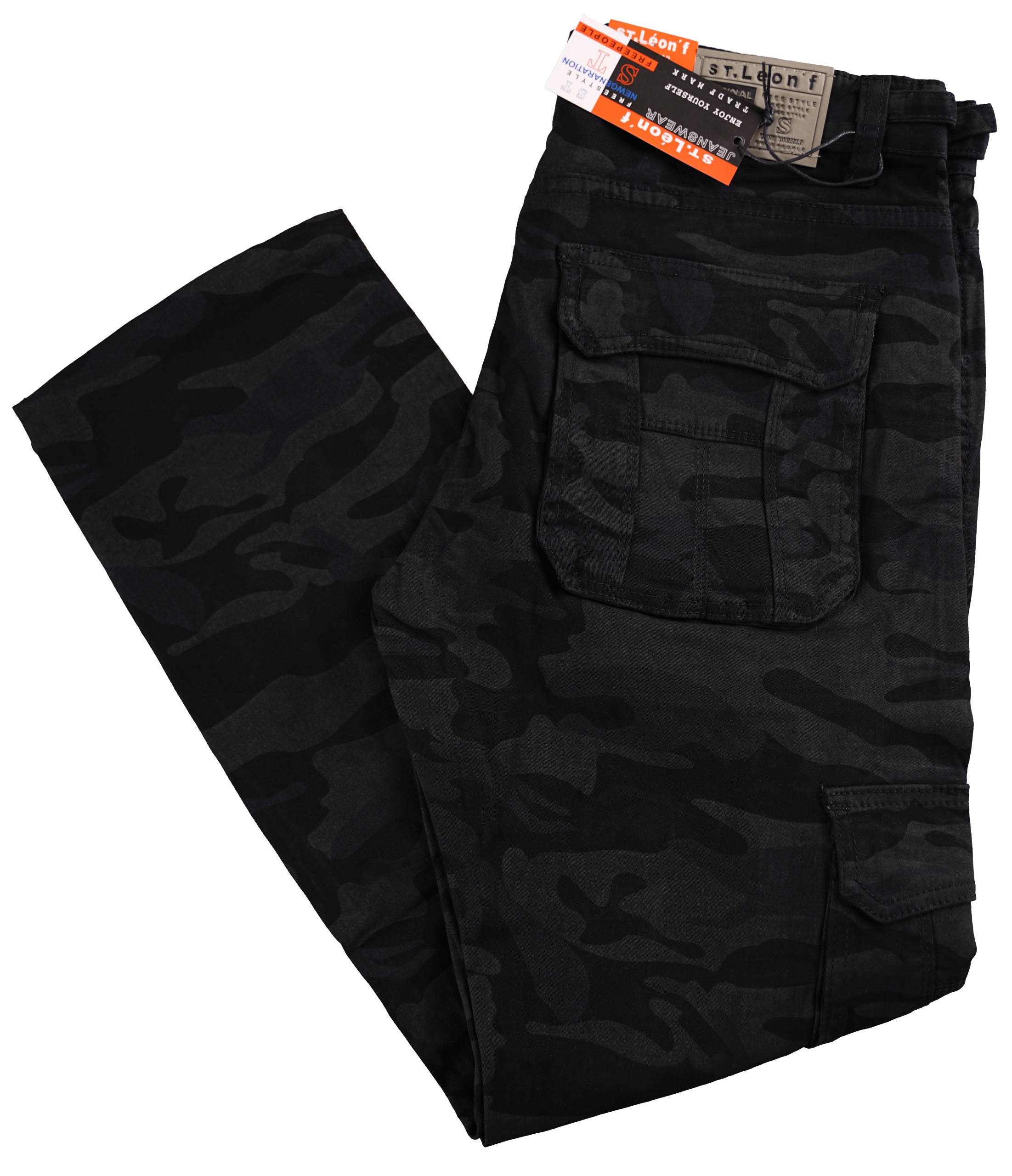Spodnie Męskie Bojówki Czarne Moro St Leon Robocze W40 L30 Pas 102-106 CM
