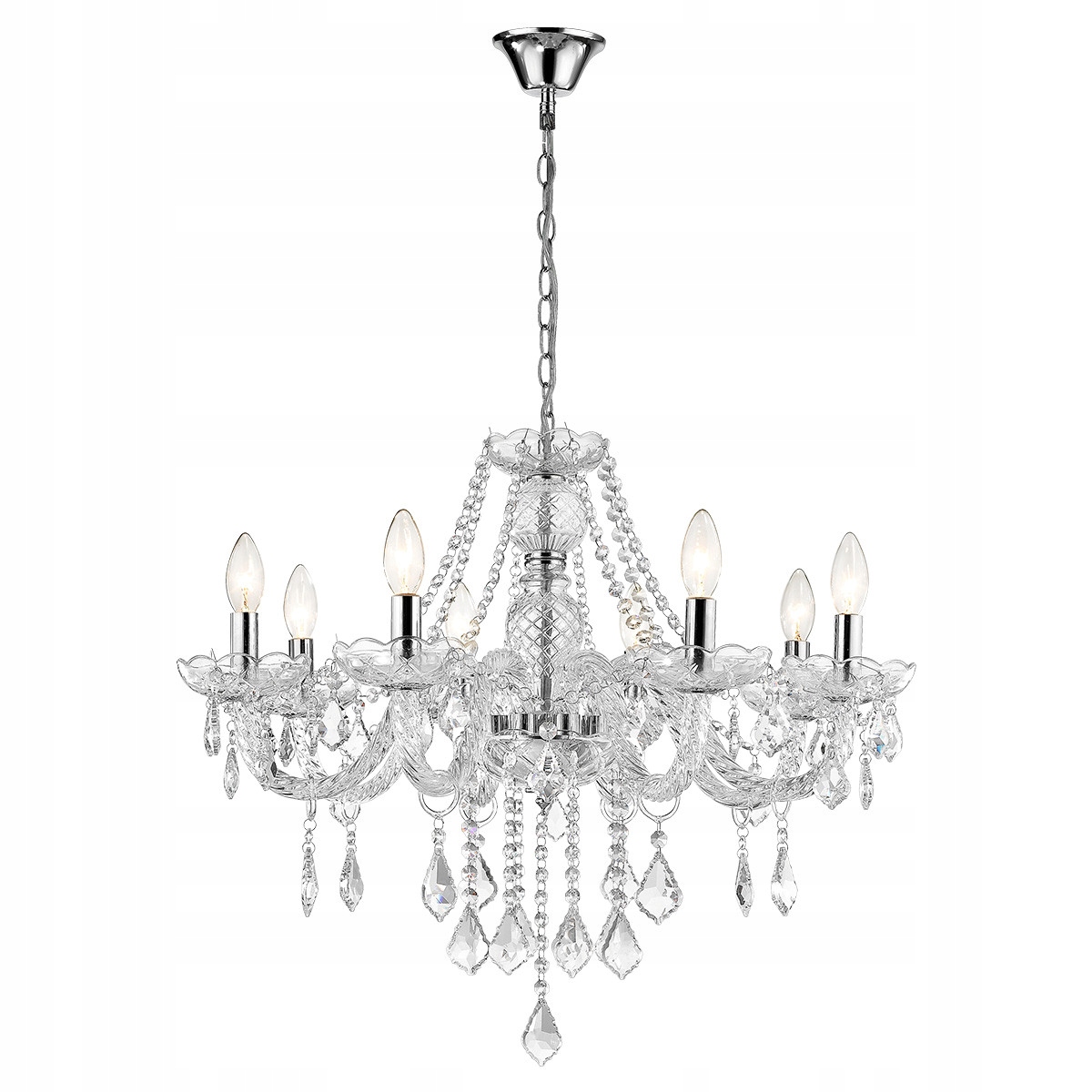 Krásny, bohato zdobený previs s ôsmimi svetelnými bodmi Cristallo E14